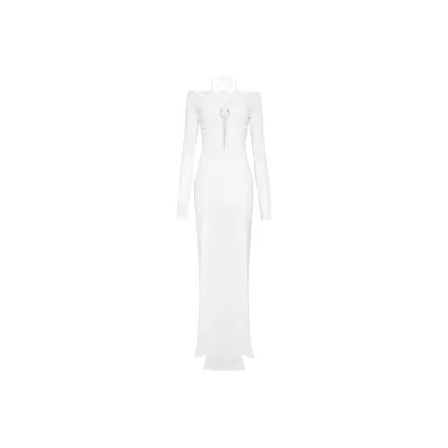 DION LEE Белое Женское Длинное Платье с Рукавами