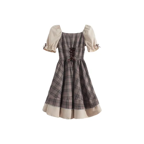 RTNH Короткий рукав Платье Женское Кофейное