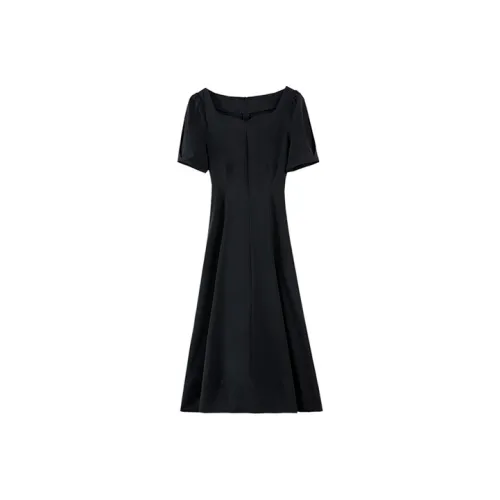 ETSE Короткий рукав Платье Женское Черное