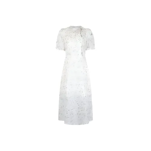 Caroline Короткий рукав Платье Женское Белое Основа Зеленый цветочный