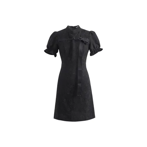 JK&JS Black Женские Короткие Платья с Рукавами