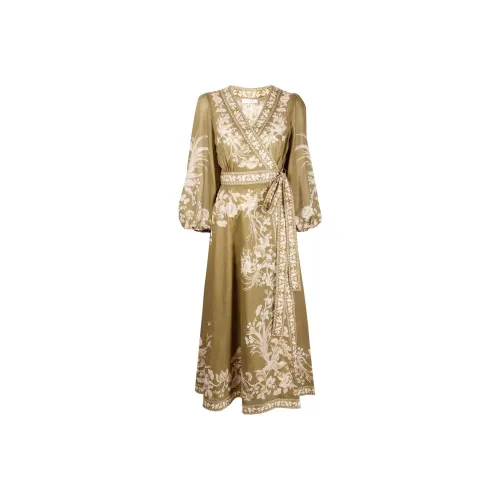 Zimmermann FW22 Длинное платье с длинными рукавами женское оливково-зеленый