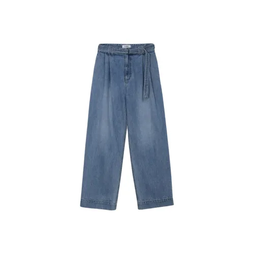 ETHOS Pintuck Belted Denim Jeans Женские Синий