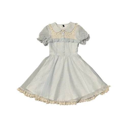 LALAJK Маленький Капля воды Короткий рукав Платье Женское Синее