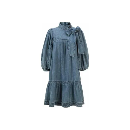 AIVEI Короткое платье с короткими рукавами женское синее