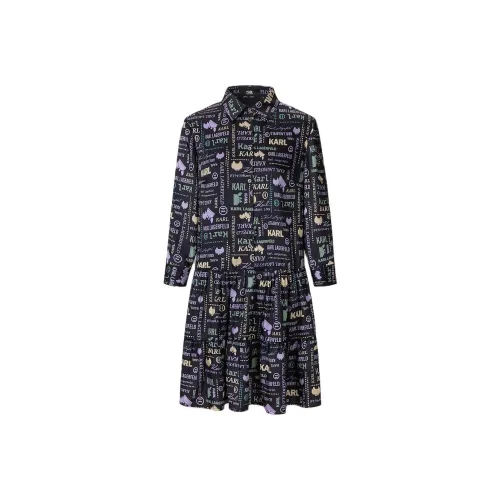 KARL LAGERFELD Длинное платье с длинными рукавами женское черное