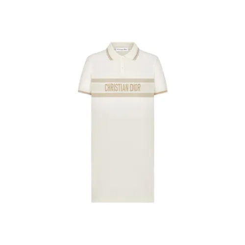 Dior Quarterly New Products Экрю Женские Короткие Платья с Рукавами