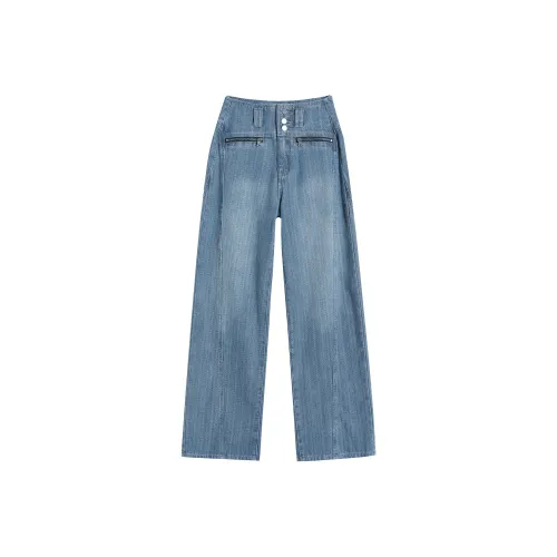 HTHK Джинсы Женские Текстура Синий