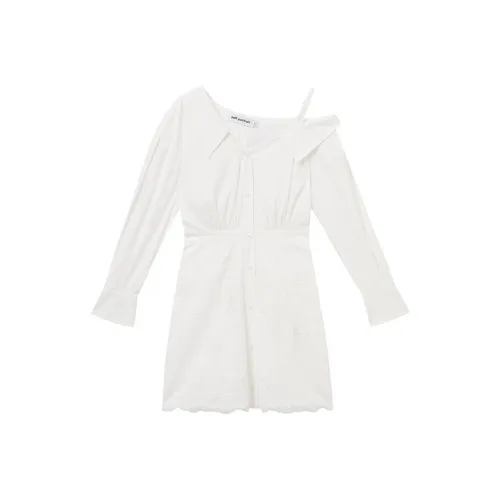 Self Portrait Длинное Платье с Длинными Рукавами Женское Чисто Белое