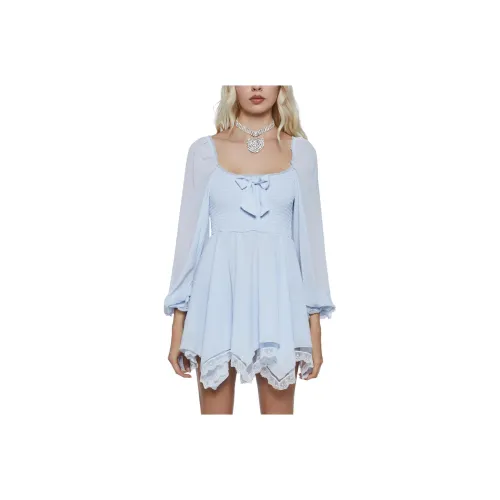 Dolls Kill Sugar Thrillz So In Love Мини Платье Длинное Платье с Длинными Рукавами Женское Светло-Синий Светло-Синий