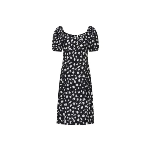 MO&CO Черное с белым Многоцветное Женское Короткое Платье с Рукавами