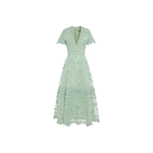 ELIE SAAB Зеленые Женские Короткие Платья с Рукавами