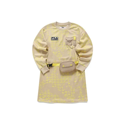 FILA FUSION FILA FUSION x WM White Mountain Collaboration Длинный рукав Платье Женское Золото Ночной Вишневый