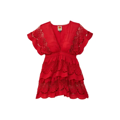 FARM Rio SS24 Короткое Платье с Короткими Рукавами Женское Красное