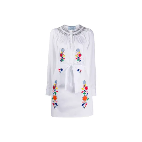 PRADA Длинное платье с длинными рукавами женское белое