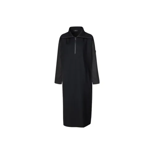 Yohji Yamamoto Черные Женские Длинные Платья с Длинными Рукавами