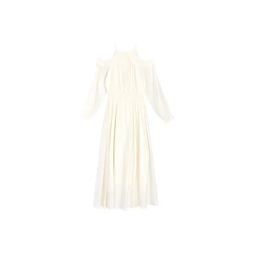 DGMZ Длинное платье с длинными рукавами женское абрикосового цвета