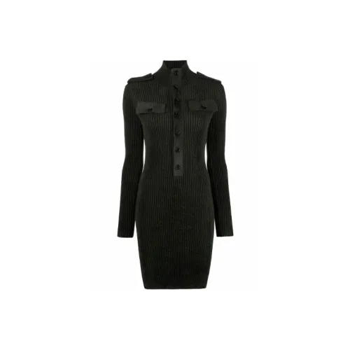 Bottega Veneta Длинное платье с длинными рукавами женское зеленое