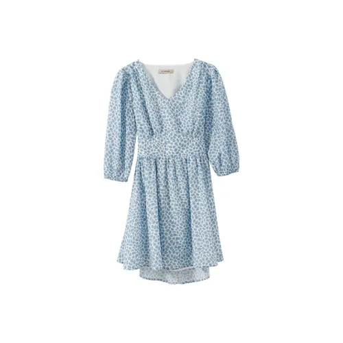 YUMOMO STAR Небесно-голубой Женские Длинные Платья с Рукавами