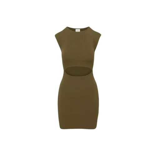 ARITZIA WILFRED Бесплатно Cut Out KNIT Мини Платье Короткий Рукав Платье Женские Rustical Коричневый