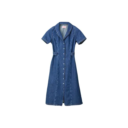 Rouje MARIN Платье Короткое с Короткими Рукавами Женское Индиго