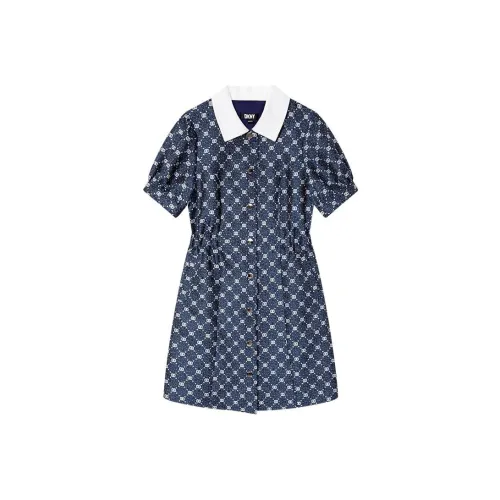 DKNY Средний джинсовый синий Женские Короткие Платья с рукавами
