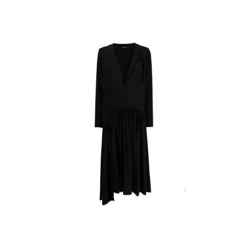 Yohji Yamamoto Черные Женские Длинные Платья с Длинными Рукавами