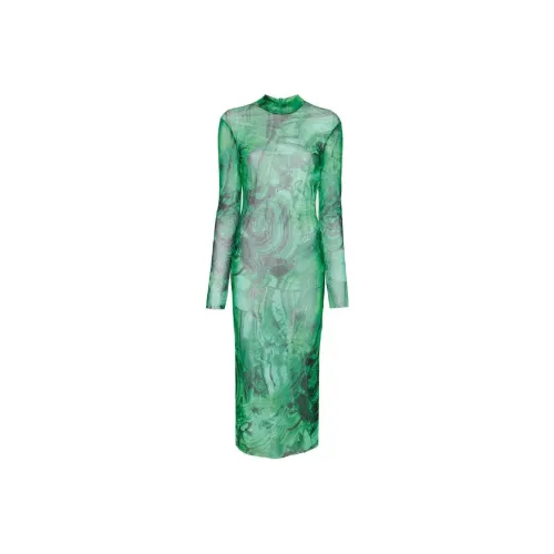 Roberto Cavalli SS24 Длинное платье с длинными рукавами женское лаймово-зеленый
