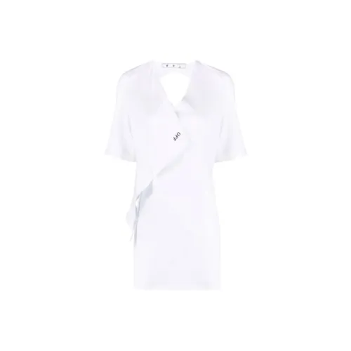 Off Белый SS21 Белый Женские Короткие Платья с Рукавами