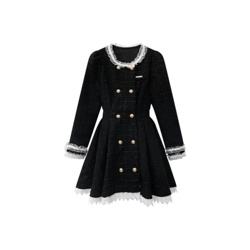 DATIANXIN Длинное платье с длинными рукавами женское черное