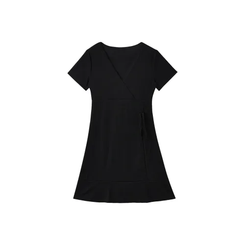 LSVE Короткий рукав Платье Женское Черное