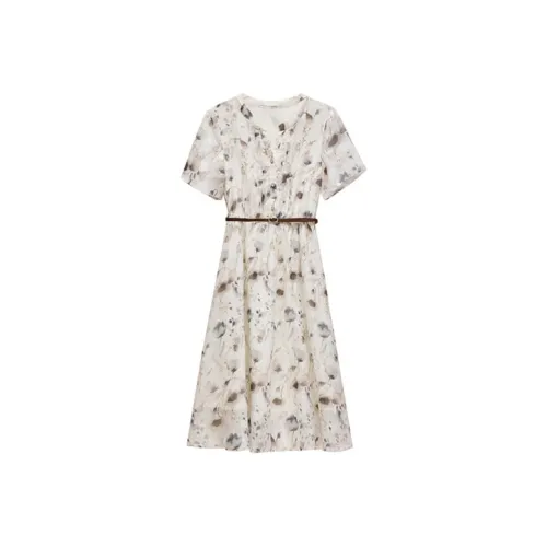 ETSE Короткий рукав Платье Женское Груша Белый