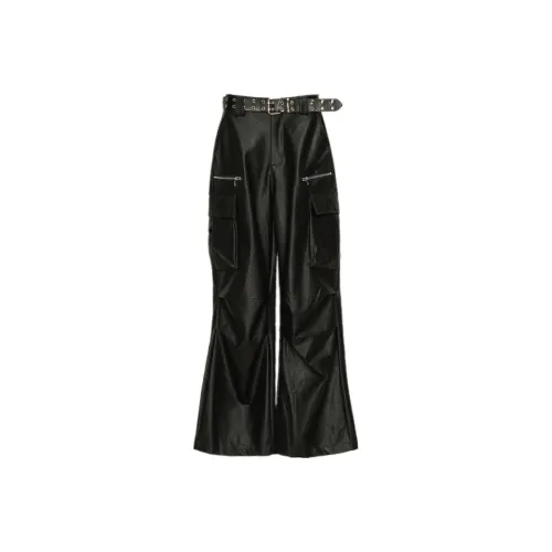 MYMIX Кожаные брюки женские черные