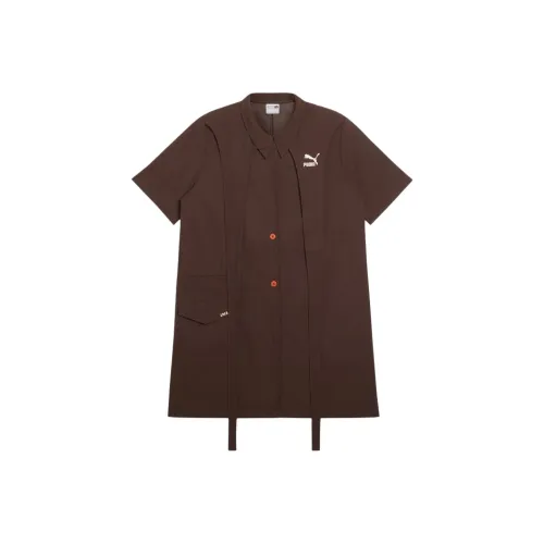 PUMA Короткий рукав Платье Женское Коричневое