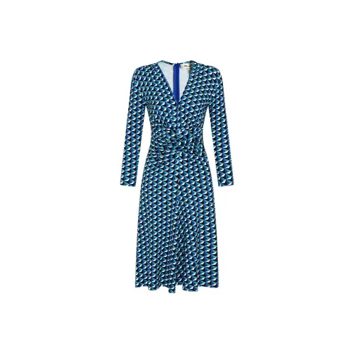 DVF Diane Von Furstenberg Длинное платье с длинными рукавами женское синее