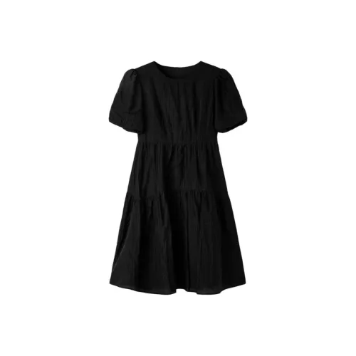 TKY SHOP Элегантное черное женское короткое платье с рукавами