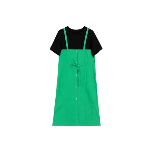 Wbwq Короткий рукав Платье Женское Зеленый Черный