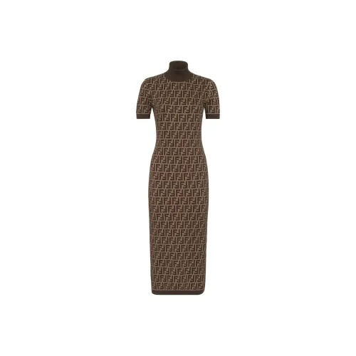 FENDI FW24 Короткое платье с короткими рукавами женское коричневое