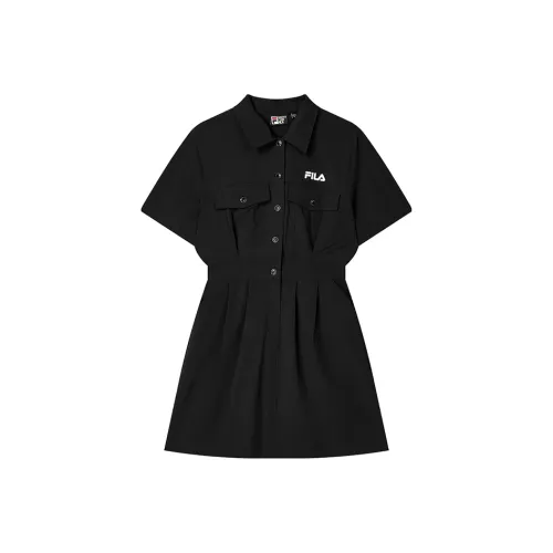 FILA Черное Женское Короткое Платье с Рукавами