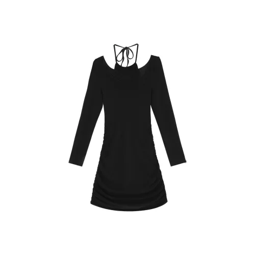 BSEVENI Платье с вырезом "халтер" черного цвета