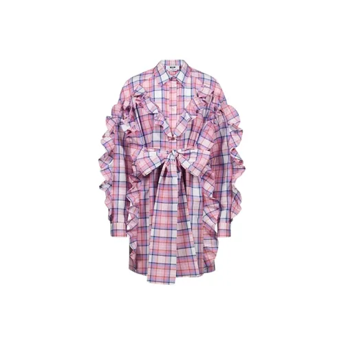 MSGM Розовые Женские Длинные Платья с Рукавами