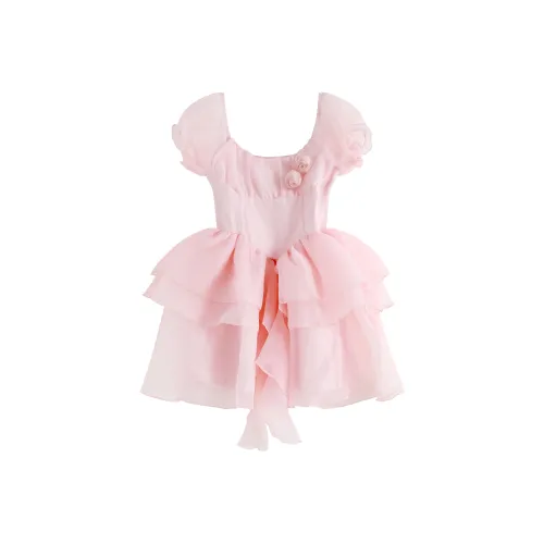 9 Кошка Лакомства Палочки Короткий рукав Платье Женское Розовый