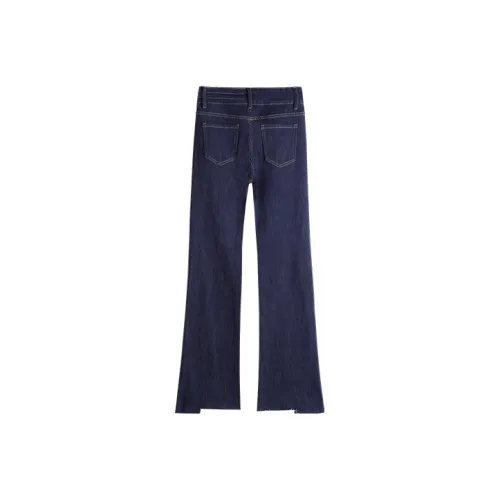 MITUAN HIGH RISE Буткат Модный На пуговицах Обтрепанный край Длина до щиколотки Эластичный Облегающий крой Утягивающий Расклешенный Джинсы Женские