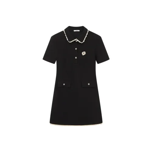 d'zzit Короткий рукав Платье Женское Черное