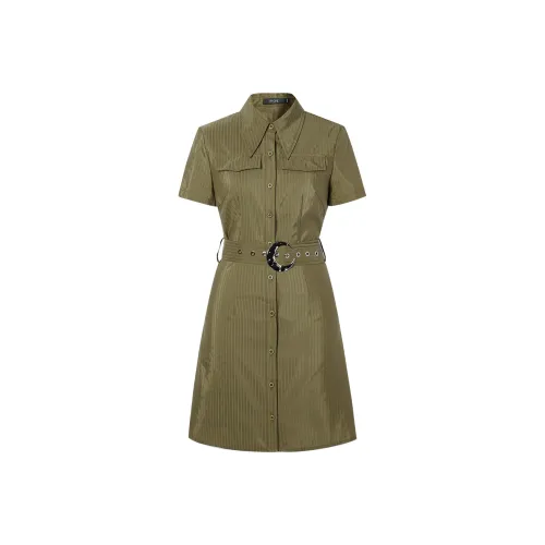 I'M ONE Армейский зеленый Женские Короткие Платья с Рукавами