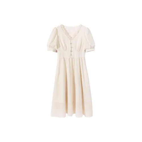 EICHITOO Короткое платье с короткими рукавами женское цвет экрю