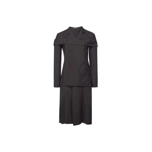 Yohji Yamamoto Черные Женские Длинные Платья с Длинными Рукавами