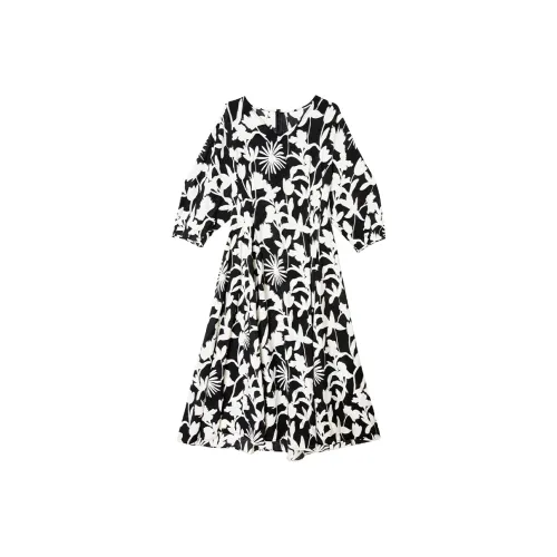 C+IMPRESS A Линия Юбка Платье Черный Белый And Цветочный Цвет