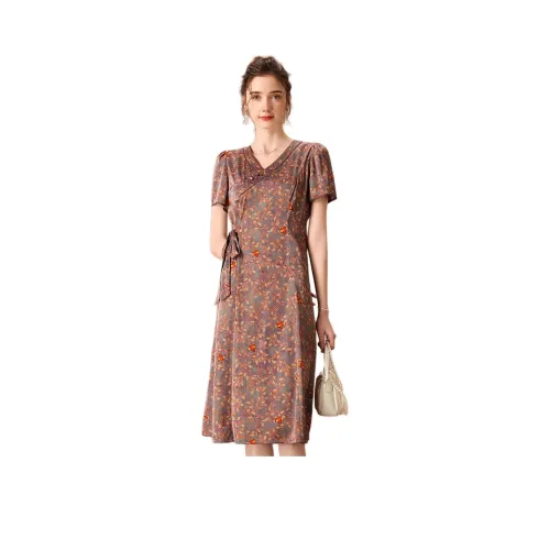 FENHONGMALI Короткий рукав Платье Женское Фиолетовое