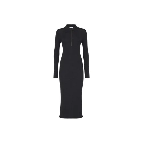 BRUNELLO CUCINELLI SS24 Длинное платье с длинными рукавами женское черное